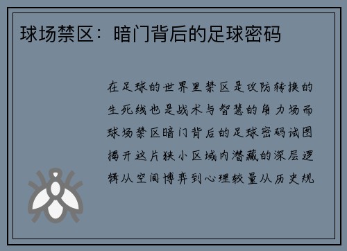 球场禁区：暗门背后的足球密码